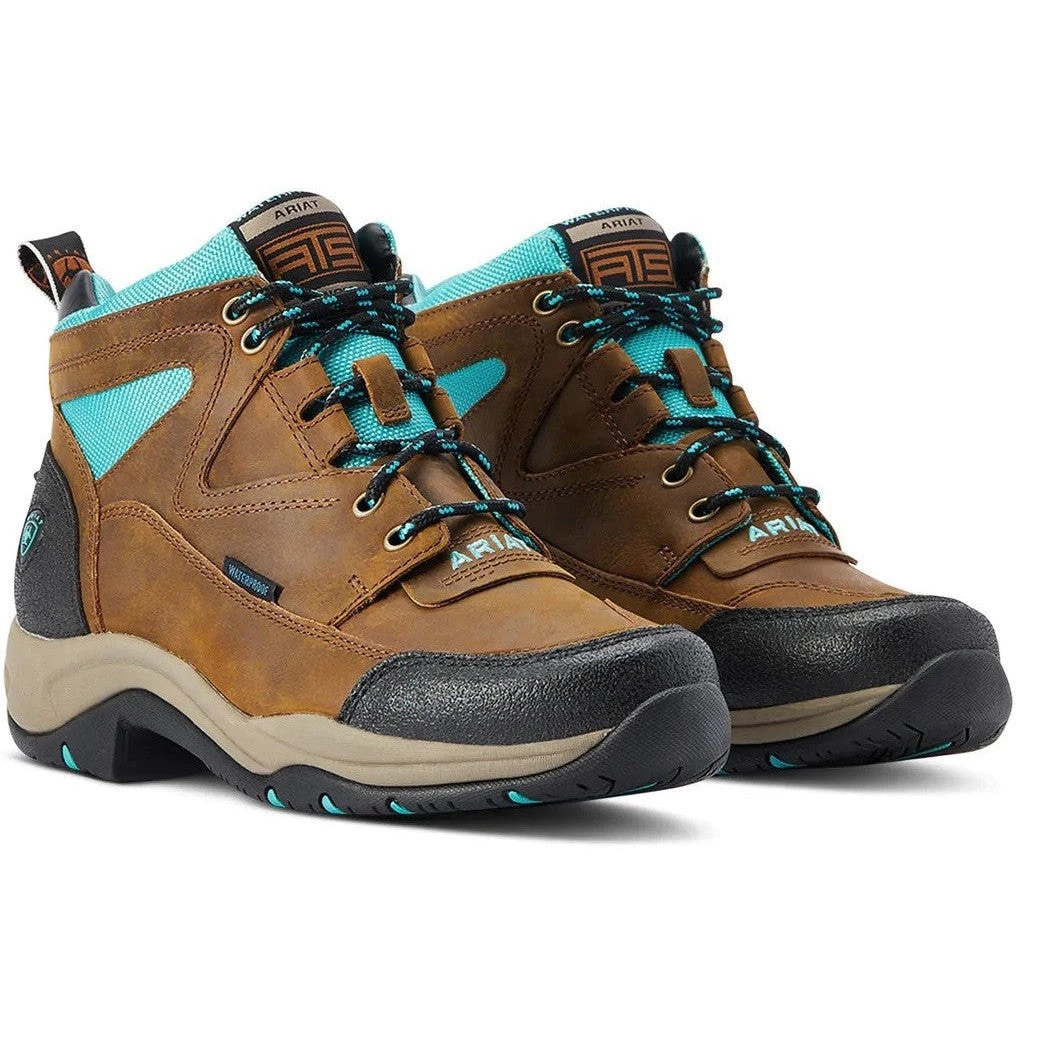 Brown And Turquoise Ariat Terrain H20 Boots For Women 1 Brown And Turquoise Ariat Terrain H20 Boots For Women