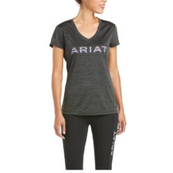 Ladies Charcoal Ariat Top With Laguna Logo, Short Sleeve S21