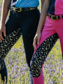 Jodhpurs Peter Williams Pull On Print Pink & Navy & Silver Childs -Equestrian Supply Store Peter Williams Pull On Print Jodhpurs Pink Navy Silver Childs 3