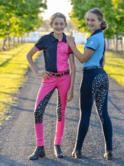 Jodhpurs Peter Williams Pull On Print Pink & Navy & Silver Childs -Equestrian Supply Store Peter Williams Pull On Print Jodhpurs Pink Navy Silver Childs 4