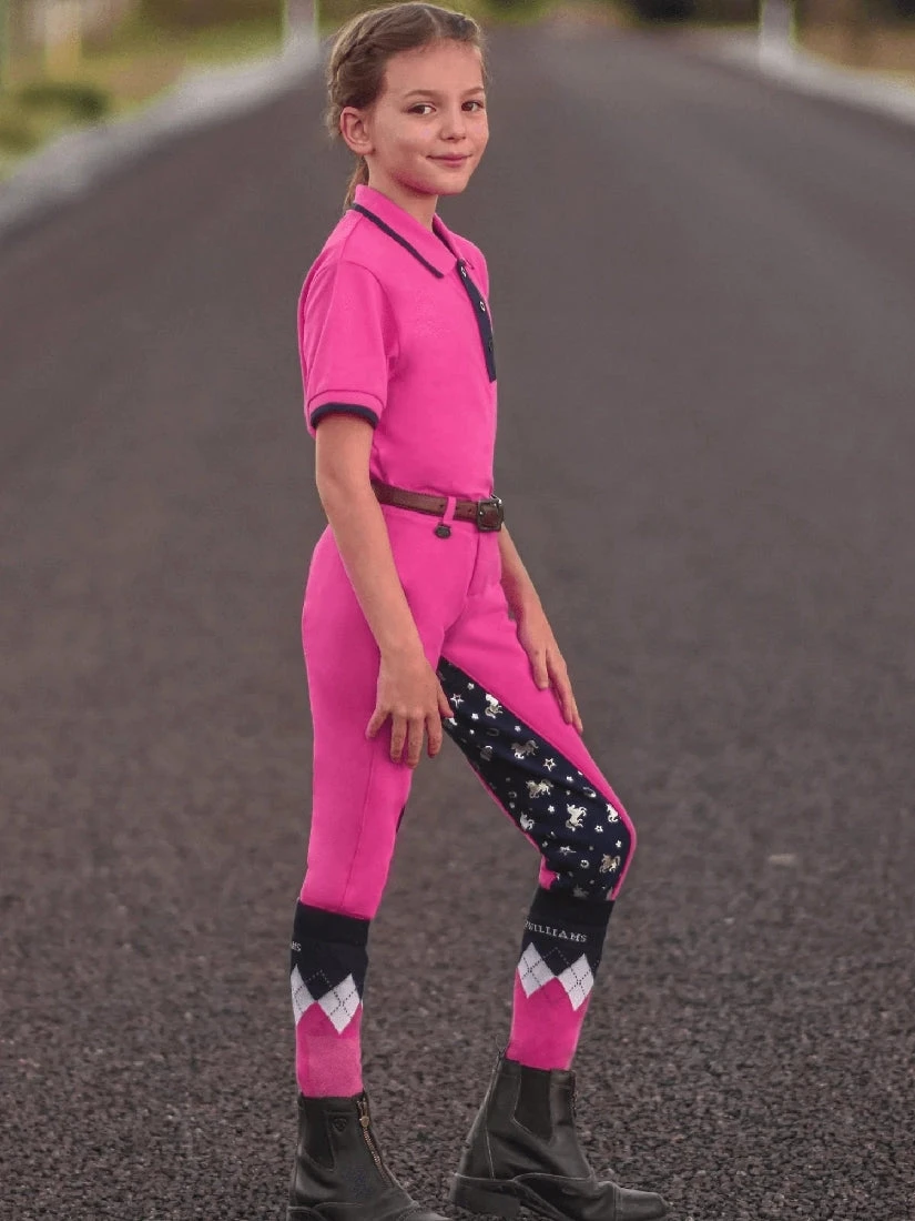 Jodhpurs Peter Williams Pull On Unicorn Printed Pink & Navy Childs 5 Jodhpurs Peter Williams Pull On Unicorn Printed Pink & Navy Childs - Image 5