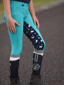 Jodhpurs Peter Williams Pull On Unicorn Printed Turquoise & Navy Childs -Equestrian Supply Store Peter Williams Pull On Unicorn Printed Jodhpurs Turquoise Navy Childs 13