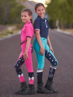 Jodhpurs Peter Williams Pull On Unicorn Printed Turquoise & Navy Childs -Equestrian Supply Store Peter Williams Pull On Unicorn Printed Jodhpurs Turquoise Navy Childs 8