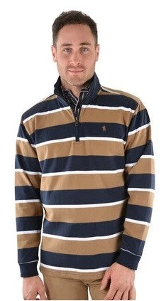 Rugby Top Thomas Cook Sutherland Stripe 1/4 Zip W22 Tan & Navy Mens