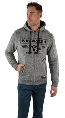 Hoodie Wrangler Mark Zip Through W22 Charcoal Marle Mens
